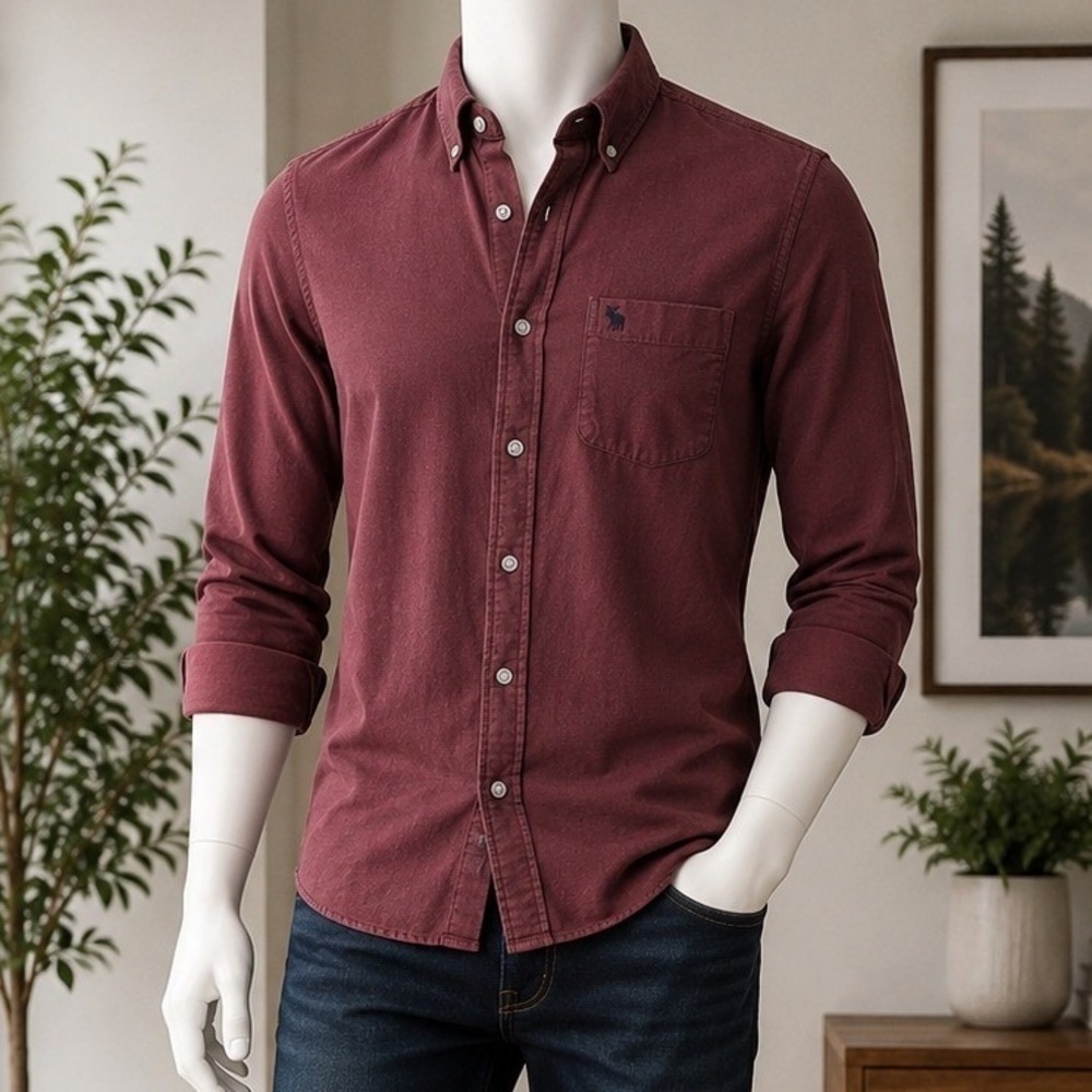Abercrombie & Fitch Mens Button Down Shirt Burgundy Stretch Long Sleeve Small